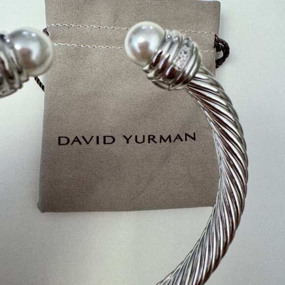 David Yurman Cable Classics Pearls and Diamonds 7mm Cable Cuff Bracelet - Picture 6 of 6